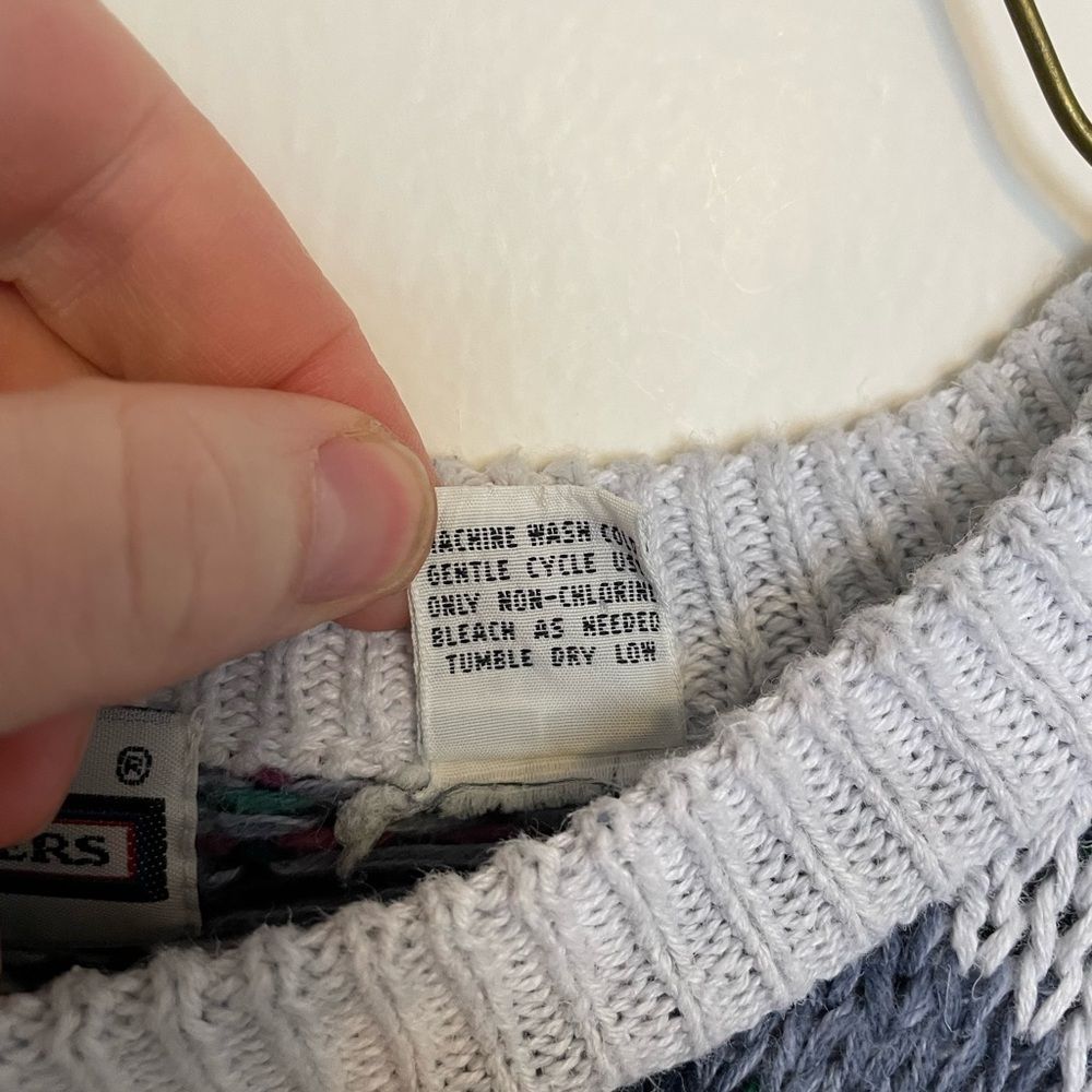 Vintage Men’s 80’s crew Neck long Sleeve heavy Sweater in Blue and White Size L - Picture 4 of 6